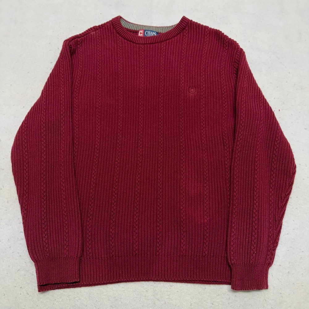 Chaps Mens Large Sweater‎ Red Hand Framed Chevron Pattern Cotton Preppy